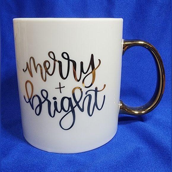 Holiday Style Gold & White Merry & Bright 4" 16 ounce - Picture 1 of 6